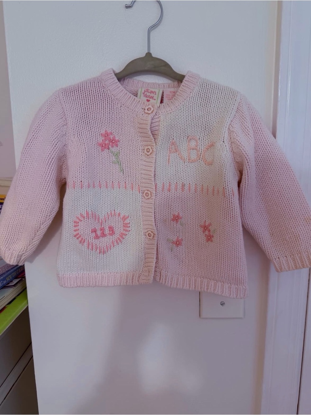 Girls Soft Pink Embroidered Knit Button-Front Cardigan